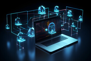 network security concept with laptop, network data code