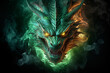 © Slepitssskaya - Mystical green dragon of smoke and fog. symbol of the new year