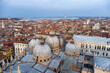 Aerial view of the domes of St. Mark's Basilica in Venice, Italy
