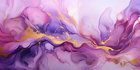 abstract watercolor background illustration, pastel pink purple color and gold marble lines. AI generative