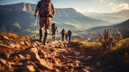 Wall Mural - On the Trail of Adventure: Friends Bond During Trekking