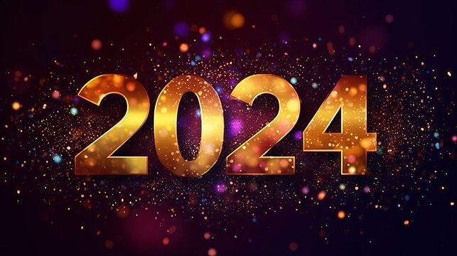 Happy New 2024 Year poster template with Sparkles bokeh, AI generated