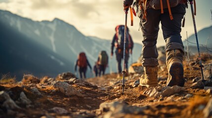 Wall Mural - Exploring Together: Friends Embark on an Epic Trekking Journey