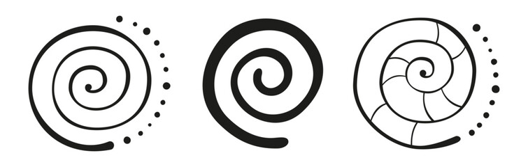 Wall Mural - set of three hand drawn spirals, ethnic shapes, abstract symbols. spiral lines. vector black color i