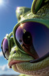 CLOSE UP OF FUNNY FROG WEARING SUNGLASSES