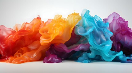 Wall Mural - colorful rainbow color acrylic paint flowing down over white background banner panoramaic, wide pano