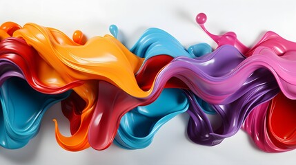 Wall Mural - colorful rainbow color acrylic paint flowing down over white background banner panoramaic, wide pano