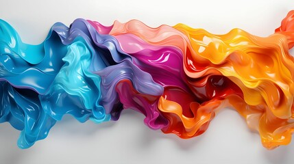Wall Mural - colorful rainbow color acrylic paint flowing down over white background banner panoramaic, wide pano