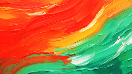 Wall Mural - abstract background of acrylic paint in green, orange and yellow colors. Ai generative.