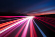 red and pink color neon light trail on highway in the night sky, slow motioned light trail. Generative AI