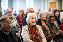Group Of Happy Diverse Senior People Sitting Together