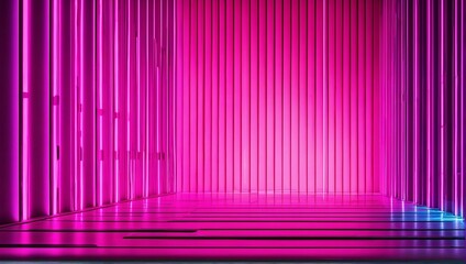Wall Mural - abstract neon background with pink and blue lines and reflective floor