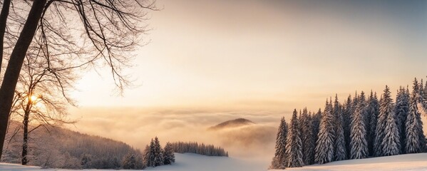 illustration of a winter christmas scene landscape for a banner or wallpaper