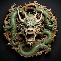 Wall Mural - dragon carved from wood