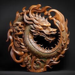 Wall Mural - dragon carved from wood