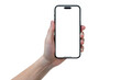 © Pornprasit Panada - Hand showing smartphone with blank screen isolated on white background