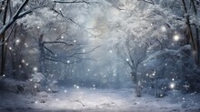  a painting of a snowy forest with a path leading to a light.  generative ai