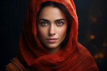 Portrait Of A Muslim Woman In A Red Scarf