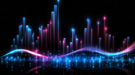 Wall Mural - Colourful, digital financial graphs on black backdrop. Stock market concept.