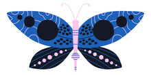 Dark Butterfly. Decorative Moth Print With Geometric Ornament