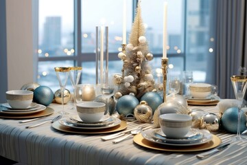 Wall Mural - Table served for Christmas dinner, AI Generated