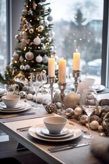 Wall Mural - Table served for Christmas dinner, AI Generated