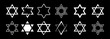 Star of David icon set. Judaism sign. Six pointed star. Vector isolated on black background.