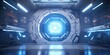 AI Generated. AI Generative. Futuristic space ship galaxy alien door gate entrance sci fi concept neon indoor architecture. Graphic Art