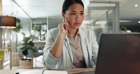 Poster - Business, laptop and woman writing notes for startup ideas, thinking and digital research on internet. Planning, web search and businesswoman networking online and checking information on website.