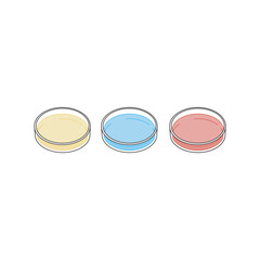 Set of 3 petri dish colorful icons, simple vector illustration design. Medical carttoon symbol to use in websites, lectures, presentations, etc