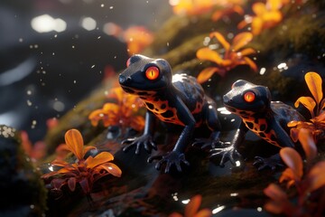 Wall Mural - frog on a leaf, Generative AI