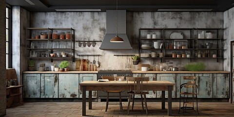 Wall Mural - AI Generated. AI Generative. Kitchen room in minimal cozy Japanese style. Architecture indoor design background. Graphic Art