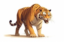 A Cartoon Illustration Of A Tiger Isolated On A White Background