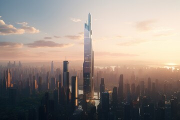 Poster - A view of a large city with tall buildings. Perfect for urban-themed designs and projects.