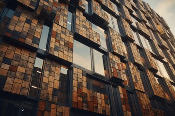 Poster - A picture of a tall building with numerous windows and a prominent clock. This image can be used to symbolize time, architecture, urban life, or cityscape. It is suitable for websites, blogs, articles