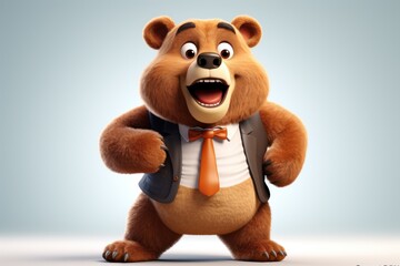 Poster - A cute cartoon bear dressed in a formal suit and tie. This image can be used for various purposes, such as business presentations, corporate branding, or children's illustrations.