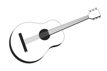 Poster - Acoustic guitar black and white 2D line cartoon object. Stringed musical instrument isolated vector outline item. Good vibes. Country music concert entertainment monochromatic flat spot illustration
