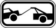 Vector graphic of a black usa tow away zone MUTCD highway sign. It consists of the silhouette of a tow truck and a car contained in a white rectangle