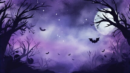 Sticker - Watercolour Style Spooky Halloween Purple Night Sky Background