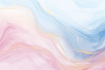 Wall Mural - Abstract watercolor paint background illustration web design - Soft blue pink pastel color waves and gold lines, with liquid fluid marbled paper texture banner texture | Generative AI