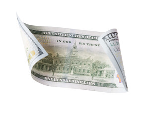 Wall Mural - One Hundred Dollar Bill Falling or Floating on Empty Background - Transparent PNG.