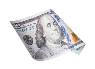 Wall Mural - One Hundred Dollar Bill Falling or Floating on Empty Background - Transparent PNG.