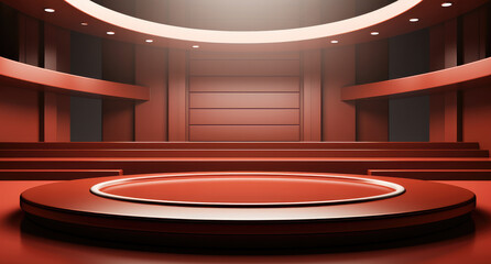 Wall Mural - Red podium empty stage with light.