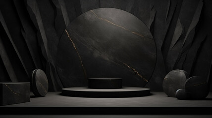 Canvas Print - abstract dark black background, black podium