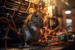 Damaged electrical wires by mouse. Rodent infestation concept. Generative AI