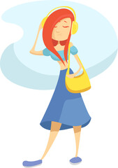 Poster - Girl with headphones, illustration, vector on a white background.