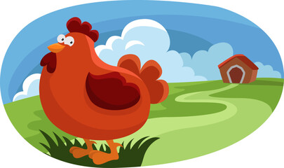 Wall Mural - Chicken with chicken hen, illustration, vector on a white background.