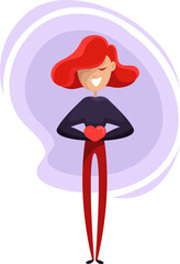 Poster - Girl with red short hair, illustration, vector on a white background.