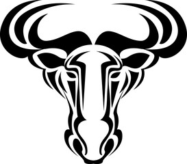 Canvas Print - Wildebeest tattoo, tattoo illustration, vector on a white background.