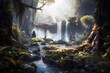 a photrealistic fairy forest with waterfalls